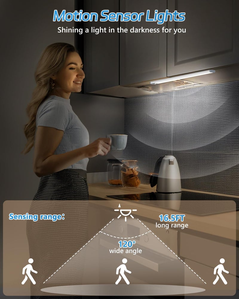 HIBOITEC ضوء خزانة HIBOITEC LED بحساس حركة 2500mAh عبوتين قابلة لإعادة الشحن تحت المنضدة إضاءة خزانة، ضوء ليلي لاسلكي مع 54 LED للخزانة، خزانة الملابس، المطبخ، الممر، السلالم - Image 2